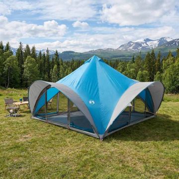 Tenda Tipi con tetto Blu 18 Persone Poliestere e Acciaio