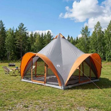 Tenda Tipi Grigio e arancione 6 persone Poliestere e Acciaio