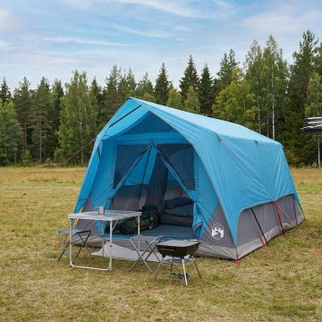Tenda a tunnel con tetto Blu 10 persone Poliestere e Acciaio