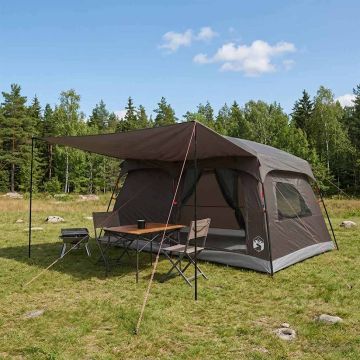 Tenda Familiare 10 persona Marrone Grigio Poliestere e Acciaio