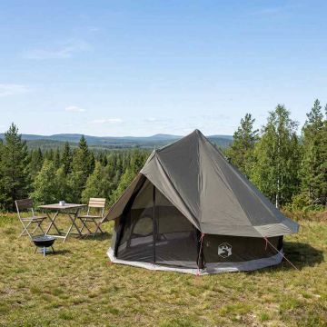 Tenda Tipi 4 persona Marrone Grigio Poliestere e Acciaio
