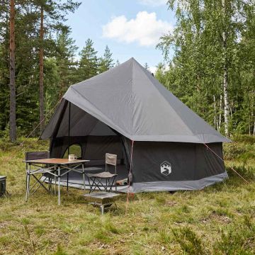 Tenda Tipi 8 persona Marrone Grigio Poliestere e Acciaio