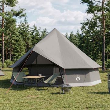 Tenda Tipi 10 persona Marrone Grigio Poliestere e Acciaio