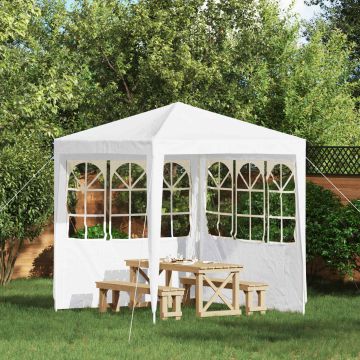 Parete per tenda da festa 2 pz 200 x 195 cm Bianco PE e Acciaio