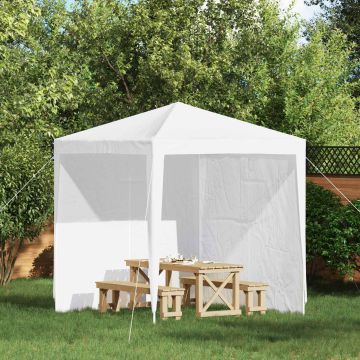 Parete per tenda da festa 2 pz 200 x 195 cm Bianco PE e Acciaio