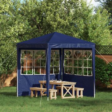 Parete per tenda da festa 2 pz 200 x 195 cm Blu PE e Acciaio