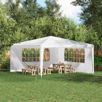 Parete per tenda da festa 2 pz 400 x 195 cm Bianco PE e Acciaio