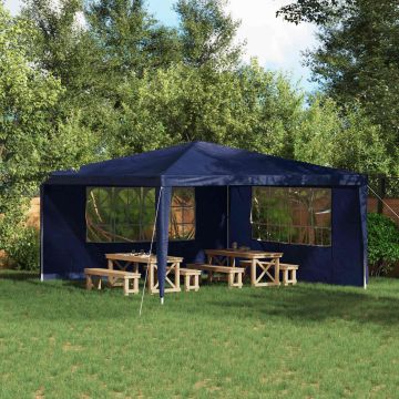 Parete per tenda da festa 2 pz 400 x 195 cm Blu PE e Acciaio