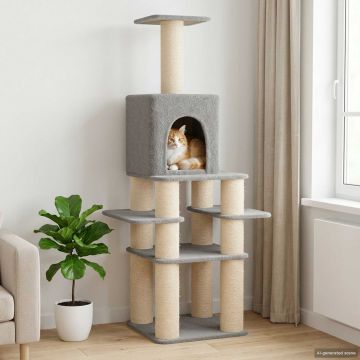Albero per gatti con pali per graffiare in sisal Grigio Chiaro