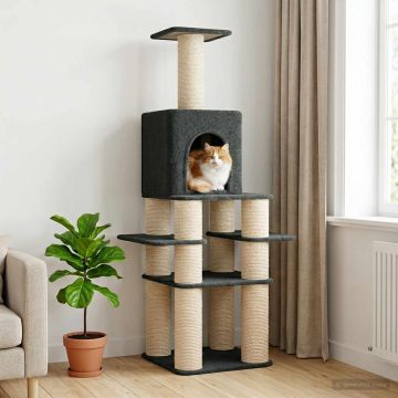 Albero per gatti con pali per graffiare in sisal Grigio Scuro