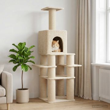Albero per gatti con pali per graffiare in sisal Crema 180 cm