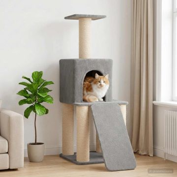 Albero per gatti con pali per graffiare in sisal Grigio Chiaro
