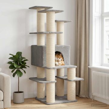 Albero per gatti con pali per graffiare in sisal Grigio Chiaro