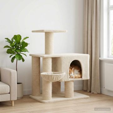 Albero per gatti con pali per graffiare in sisal Crema 96 cm