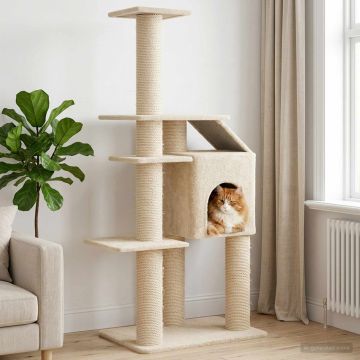 Albero per gatti con pali per graffiare in sisal Crema 183 cm