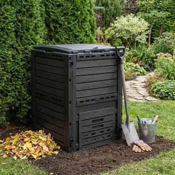 Compostiera da giardino Nero 59,5 x 60 x 81,5 cm 280 l 100% PP