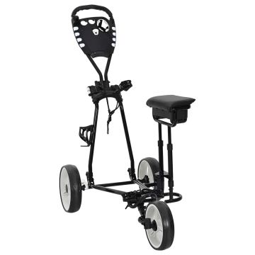 Carrello da golf con sedile Nero e Bianco Ferro Pieghevole