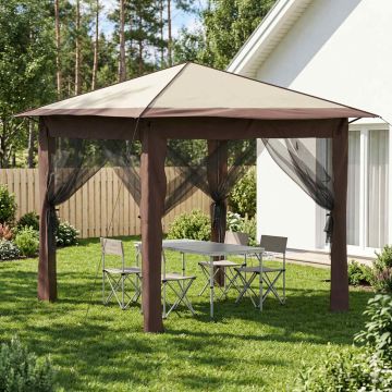 Gazebo con 4 Pareti 2,6 x 2,6 m Crema e Marrone
