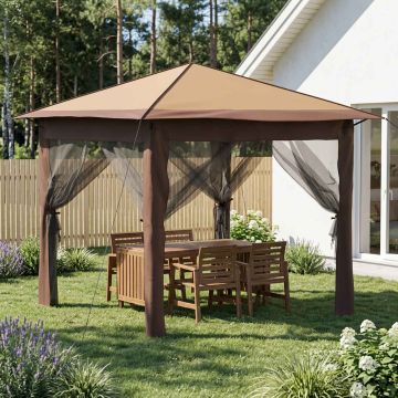 Gazebo con 4 Pareti 2,6 x 2,6 m Beige e Marrone