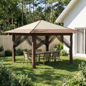 Gazebo con 4 Pareti Crema e Marrone