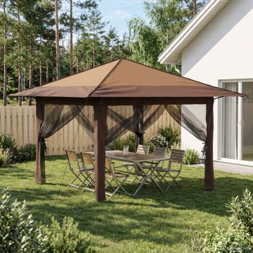 Gazebo con 4 Pareti 3,3 x 3,3 m Beige e Marrone