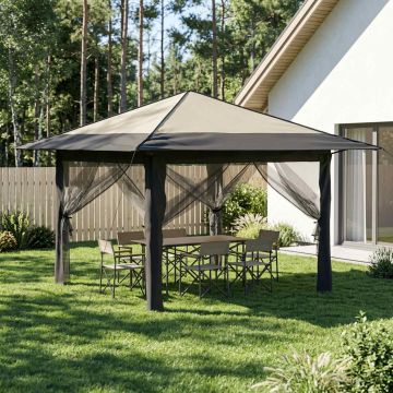 Gazebo con 4 Pareti Crema e Antracite