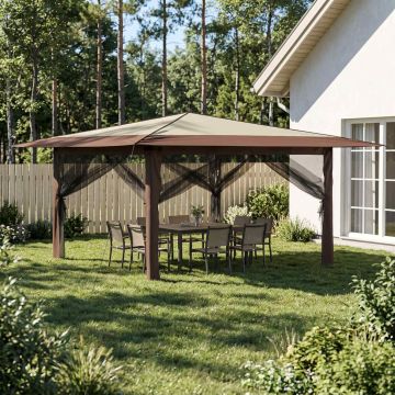 Gazebo con 4 Pareti Laterali 4 x 4 m Crema e Marrone