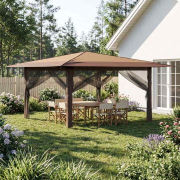 Gazebo con 4 Pareti Laterali 4 x 4 m Beige e Marrone