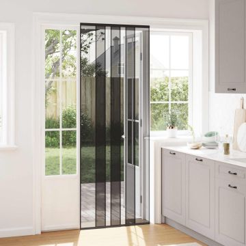 Zanzariera per porta con tenda in rete Nero 80 x 220 cm