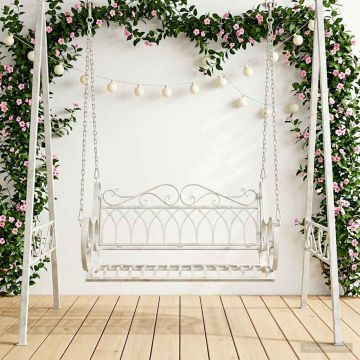 Panchina a Dondolo Acciaio 109 x 75 x 59 cm Bianco Antico