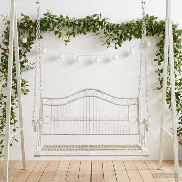 Panchina a Dondolo Acciaio 115 x 61 x 63 cm Bianco Antico