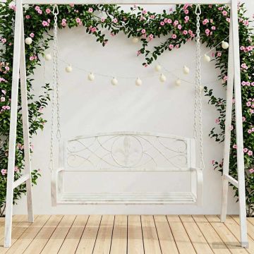 Panchina a Dondolo Acciaio 110,5 x 59 x 55 cm Bianco Antico