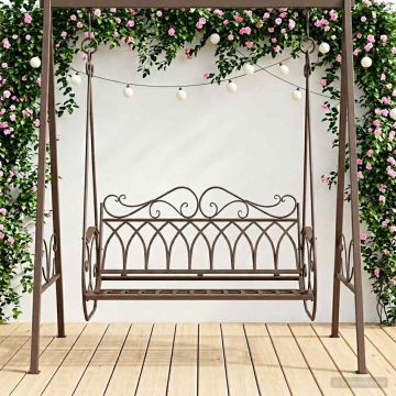 Panchina a Dondolo Acciaio 112 x 60 x 126,5 cm Marrone Antico