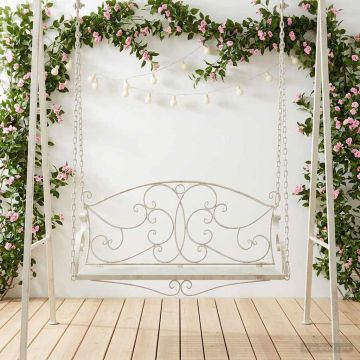 Panchina a Dondolo Acciaio 110 x 52,5 x 47 cm Bianco Antico