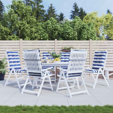 Cuscino da Esterno 6 pz Tessuto Blu e Bianco 120 x 50 x 7 cm