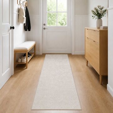 Tappeto Crema 100 x 250 cm 100% Poliestere 3 mm Lavabile