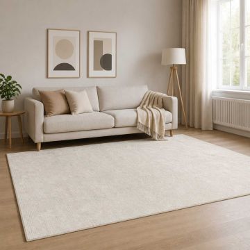 Tappeto Crema 120 x 180 cm 100% Poliestere 3 mm Lavabile