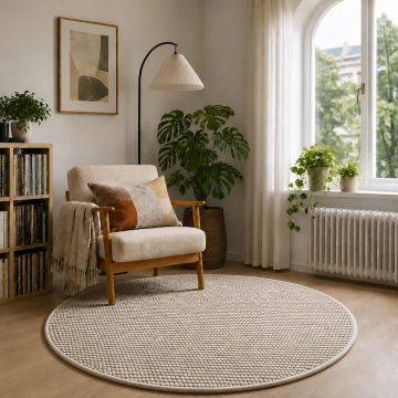 Tappeto Beige Ø 120 cm 100% Poliestere 3 mm Lavabile