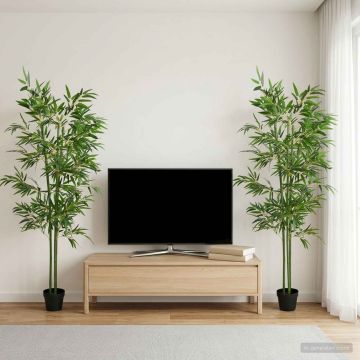 Albero di Bambù 2 pz Verde 60 x 18 x 190 cm Tessuto e Bambù