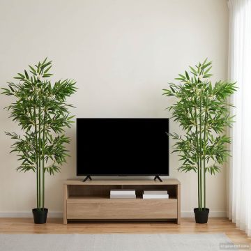 Albero di Bambù 2 pz Verde 45 x 18 x 175 cm Tessuto e Bambù