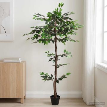 Pianta Ficus Artificiale Verde 85 x 18 x 160 cm Tessuto e Legno