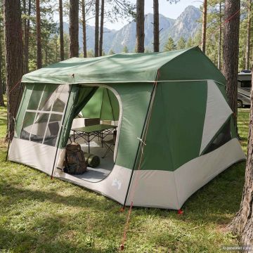 Tenda familiare con telo da pioggia resistente all'acqua Verde