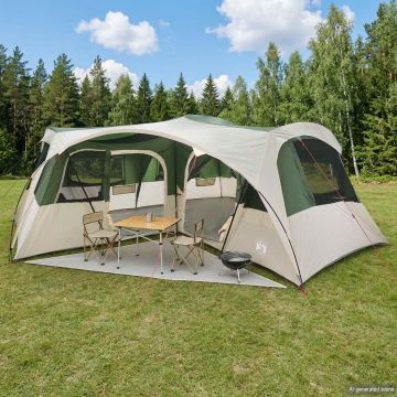 Tenda familiare con telo da pioggia resistente all'acqua Verde