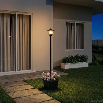 Lampione solare con fioriera Nero 32 x 32 x 158 cm