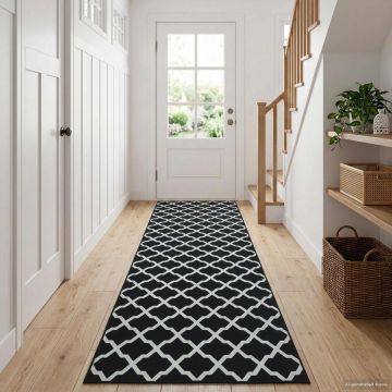 Tappeto Antiscivolo LESAKA Nero e bianco 80 x 150 cm