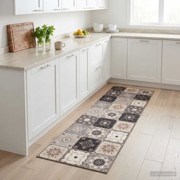 Tappeto da Cucina Mosaico grigio e beige 300 x 60 cm