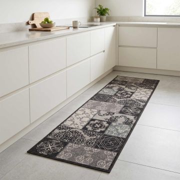 Tappeto da Cucina Mosaico nero 180 x 60 cm 100% Poliammide