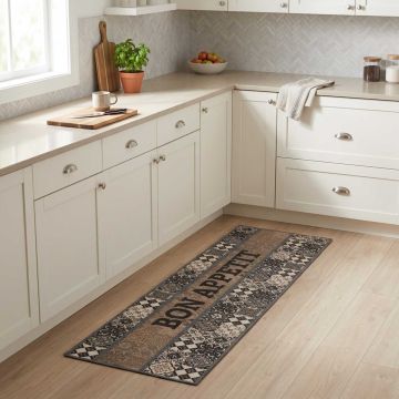 Tappeto da Cucina Grigio buon appetito 150 x 45 cm
