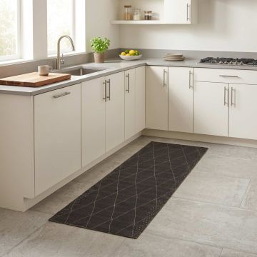 Tappeto da Cucina antracite a quadretti 300 x 60 cm