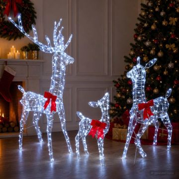 Famiglia di renne natalizie LED 700 LED Bianco 70 x 26 x 128 cm